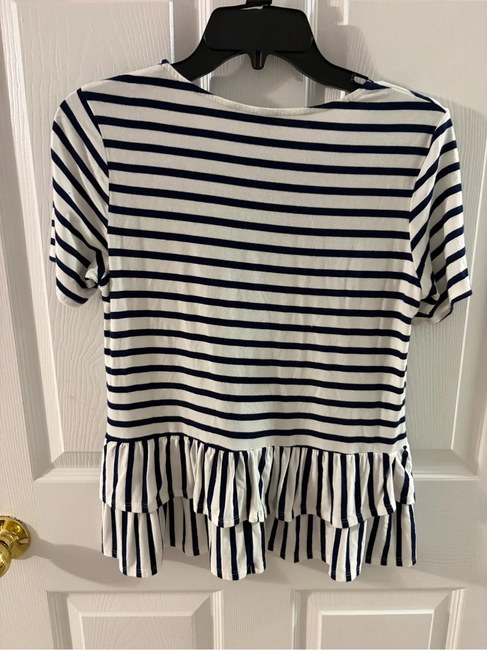 Ing Navy & White Striped Peplum Tee with Flag Pocket